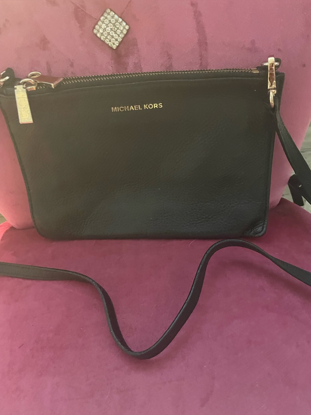 Michael Kors Black Leather Crossbody with Gold Hardware